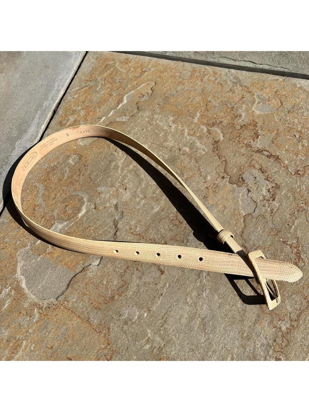Vintage 90s Cream Leather Snake Pattern Belt Made in Italy
